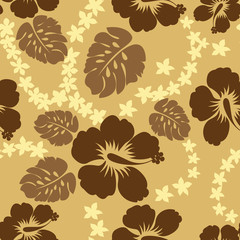 Tropical hibiscus flowers seamless pattern