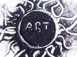 The sun of black glitter with word Art inside sparkle on white background
