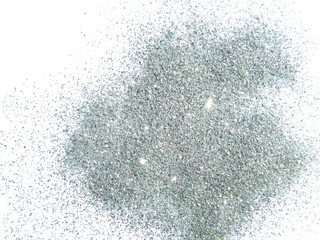 Silver glitter sparkle on white background with place for your text
