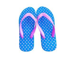 Blue flip flop with pink heart pattern
