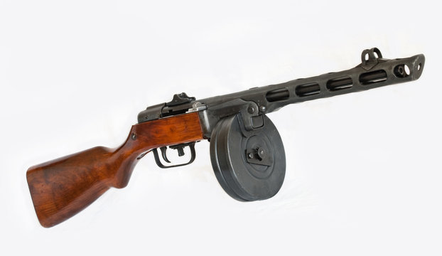 Russian pistol a machine gun PPSH-41 isolated on a white background