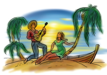 Young man and woman on tropical beach