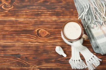 Photo sur Plexiglas Chocolat Mug Of Hot Chocolate Or Coffee With Marshmallows. Natural Wool S
