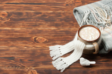 Mug Of Hot Chocolate Or Coffee With Marshmallows. Natural Wool S