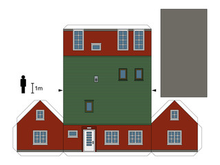 Paper model of a dark red house / Not a real construction, vector illustration
