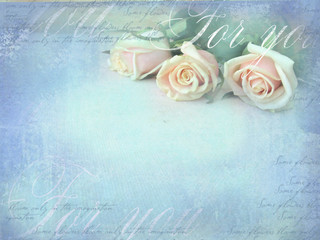Romantic retro grunge background with roses. Sweet roses in vintage color style with free space for text