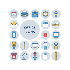 Office icon set in flat linear outline style
