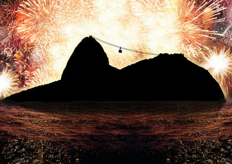 Fogos de artifício no pão de açucar, Rio de Janeiro
