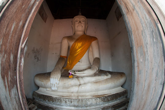 Ancient Buddha in Wat Puthai Sawan temple,Ayutthaya Historical Park in Thailand.