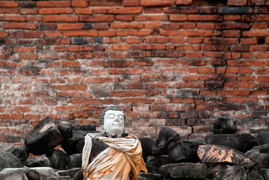 Ancient Reclining buddha in Wat Puthai Sawan temple in Ayutthaya Historical Park of Thailand,Thailand.