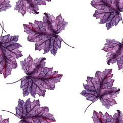 Watercolor purple leaves seamless background pattern