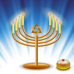 Menorah and Red Jelly Donat