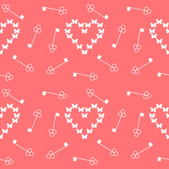 wedding seamless romantic decorative pattern background with cartoon elements isolated on bright stylish red