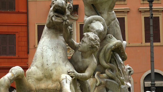 Rome, Italy-circa 2015: Fontana dei Quattro Fiumi (Fountain of the Four Rivers) is a fountain in the Piazza Navona in Rome, Italy.It was designed in 1651 by Gian Lorenzo Bernini.ULTRA HD 4K, real time