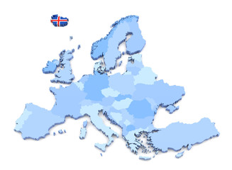 Europe Map, Iceland with Flag