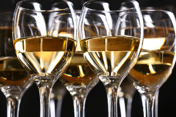 Half full wine glasses closeup