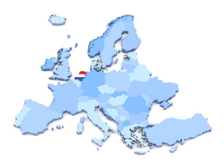 Europe Map, Netherlands with Flag