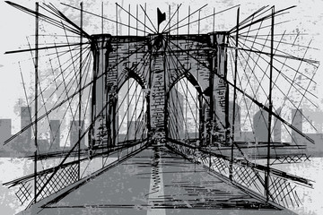 Naklejki  Ręcznie rysowane Brooklyn Bridge - wektor