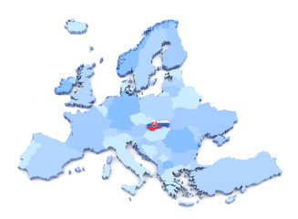 Europe Map, Slovakia with Flag