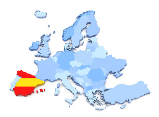 Europe Map, Spain with Flag