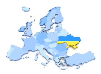 Europe Map, Ukraine with Flag