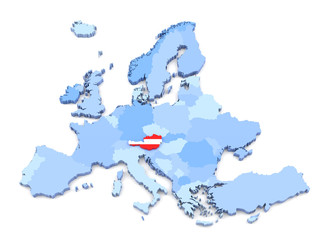 Europe Map, Austria with Flag
