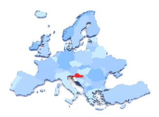 Europe Map, Croatia with Flag