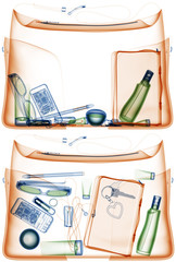 Woman hanbag under xray on security control.