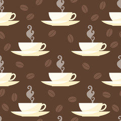 Coffee time theme. Seamless patten background with isolated cups