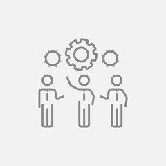 Businessmen under the gears line icon.
