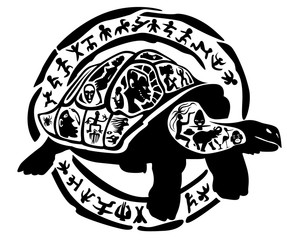 Vector tribal tortoise, turtle, illustration, tattoo stamp