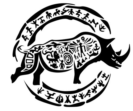 Vector tribal rhinoceros, illustration, tattoo stamp