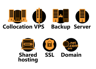 Vector technologic icons set - server yellow