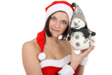 Weihnachtsfrau mit Schneemann