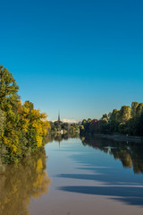 Fototapeta na wymiar The Po River in Turin in autumn, Italy
