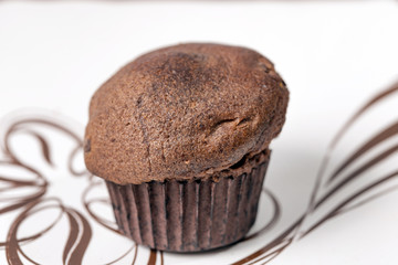 Chocolate muffin closeup shot 