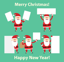 santa claus with blank banner set. merry christmas. happy new year