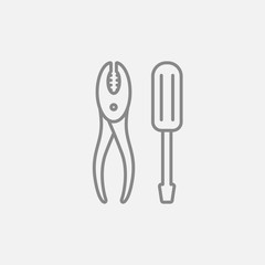 Screwdriver with pliers line icon.