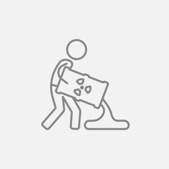 Man with oil barrel line icon.
