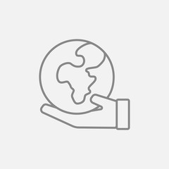 Hand holding the Earth line icon.