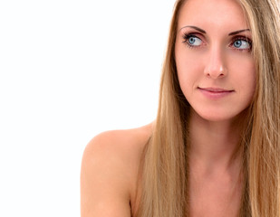 Fototapeta premium Portrait of a beautiful young woman on a white background.