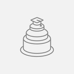 Graduation cap on top of cake line icon.
