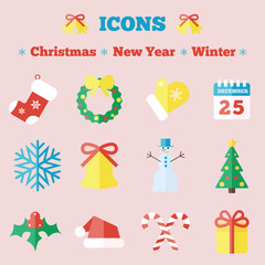 Set of Christmas and New Year icons
