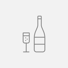 Bottle of champaign and glass line icon.