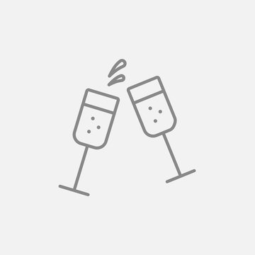 Two glasses of champaign line icon.