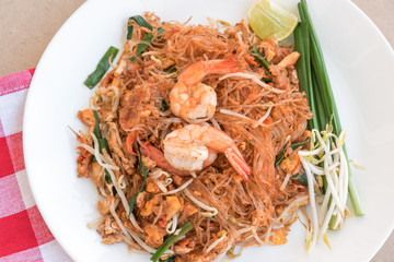 Close-up thai noodle or padthai, Thailand traditional food and b