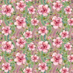 Pink flowers. Seamless floral repeated pattern. Watercolor 