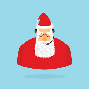 Christmas Call Center. Santa Claus And Headset. Santa Responds T