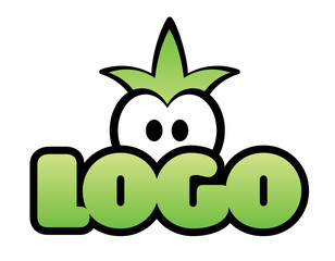 Green creature vector logo, animal logotype cartoon style, eyes