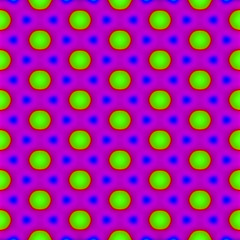 Abstract blurry neon green polka dot pattern on the bright pink background made seamless